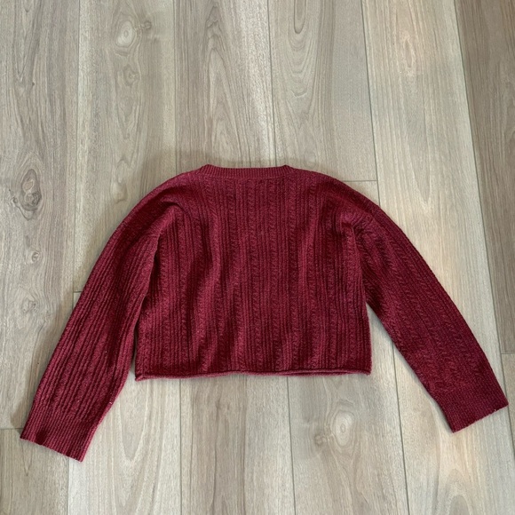 Steve Madden Women Aerin Cable-Knit Crew Neck Sweater Tibetan RED Medium Cropped - Picture 2 of 6
